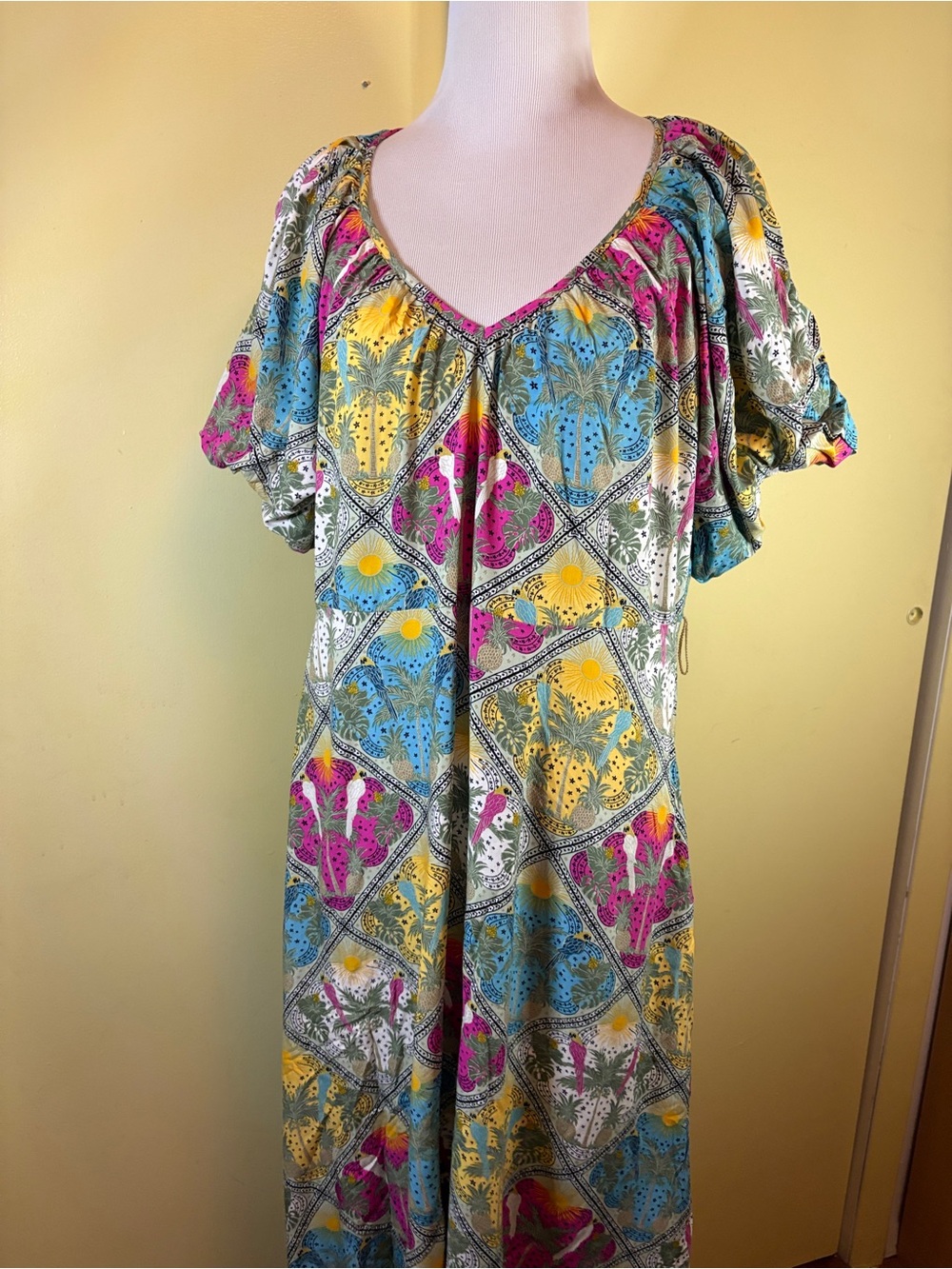 LOFT Raffia Palm Print Midi Dress NO BELT. - Picture 2 of 15